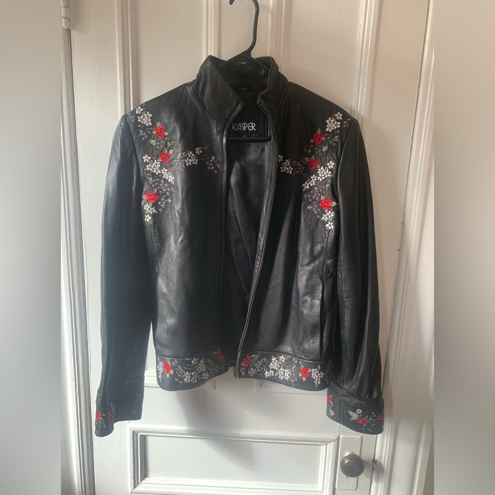 Vintage Leather Floral detail Jacket